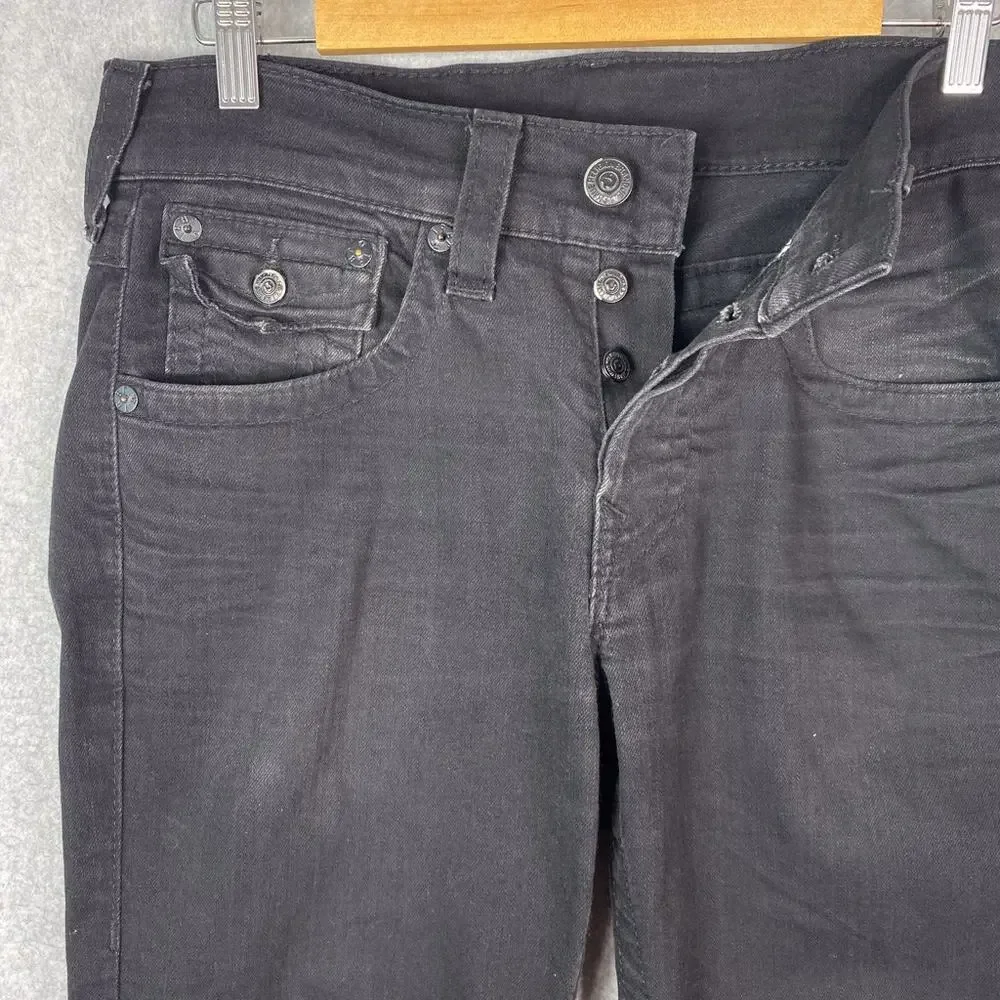True Religion Mens 31 Black Zach Slim Straight Jeans